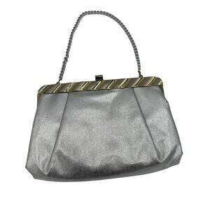 Vintage 1950s Miss Lewis Silver Gold Evening Bag Handbag